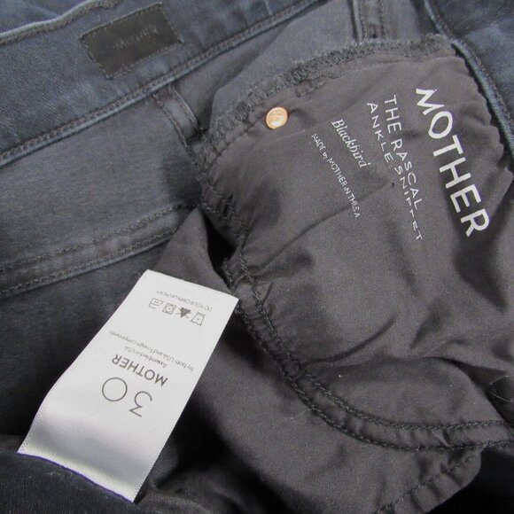 MOTHER The Rascal Ankle Snippet Jeans 30 Dark Blue Black Wash Blackbird Raw Hem - Picture 5 of 5